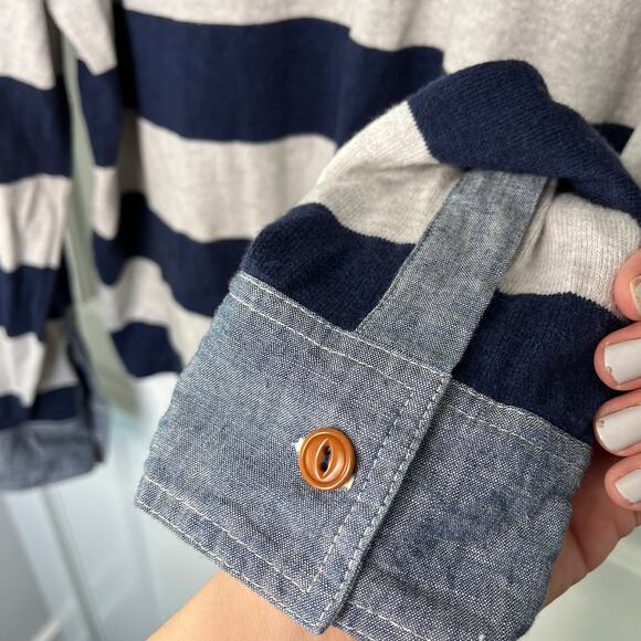 Lands’ End Canvas Mens Rugby Polo Shirt XL Navy Striped Cotton Cashmere 434750 - Picture 5 of 8